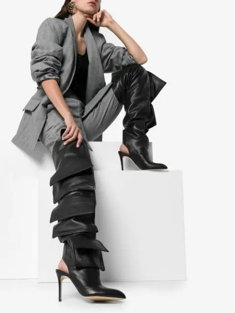 Dark Blue Leather Packet Designer Women Over Knee Boots New Pointed Toe Slingback Shoes Fashion Stiletto High Heels Knight Boots