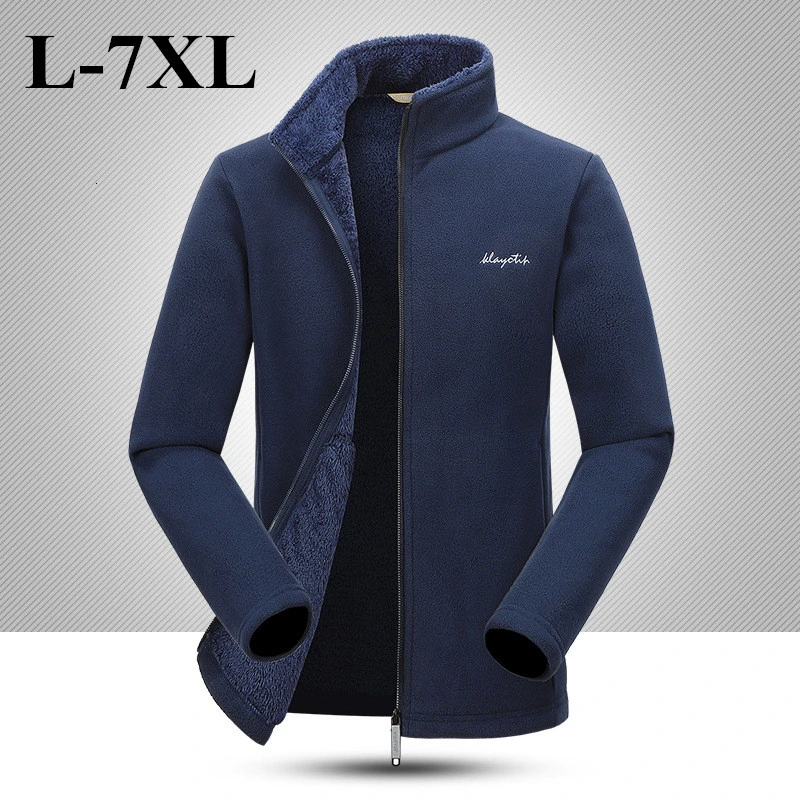 7XL Plus Size Mens Warm Fleece Jacket Autumn Winter Outdoor Hiking Riding Climbing Thermal Windproof Coat Cardigan Tops Liner