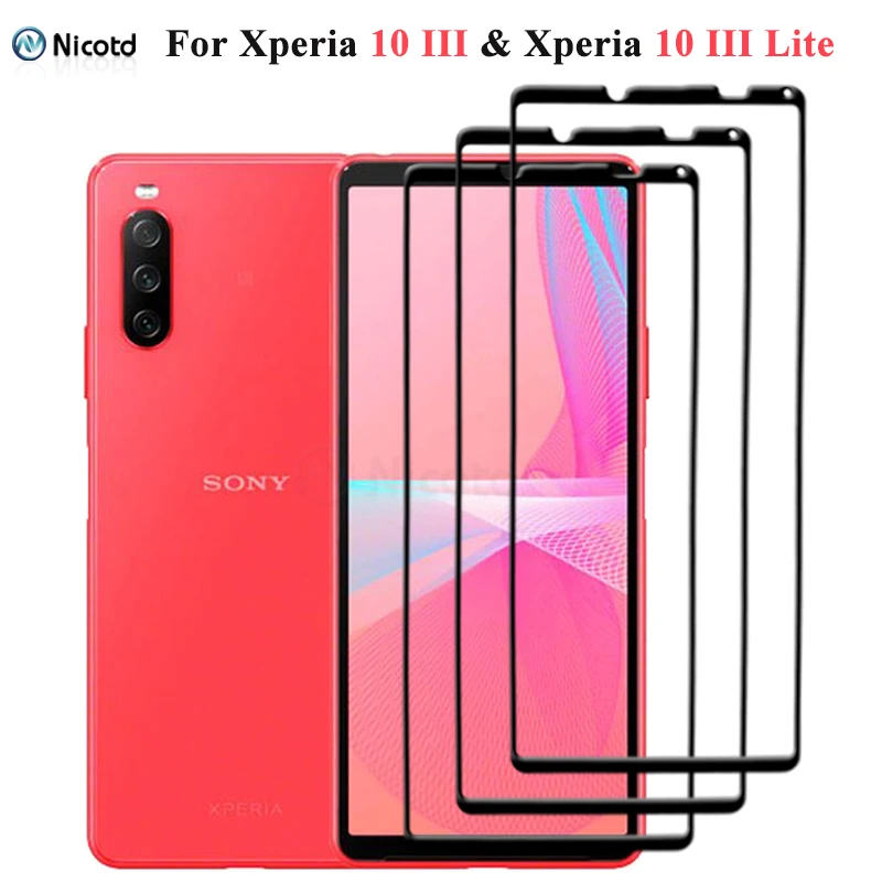 3PCS Full Cover Protective Glass For Sony Xperia 10 III XQ-BT52 Full Glue Screen Protector For Sony Xperia 10 III Lite XQ-BT44