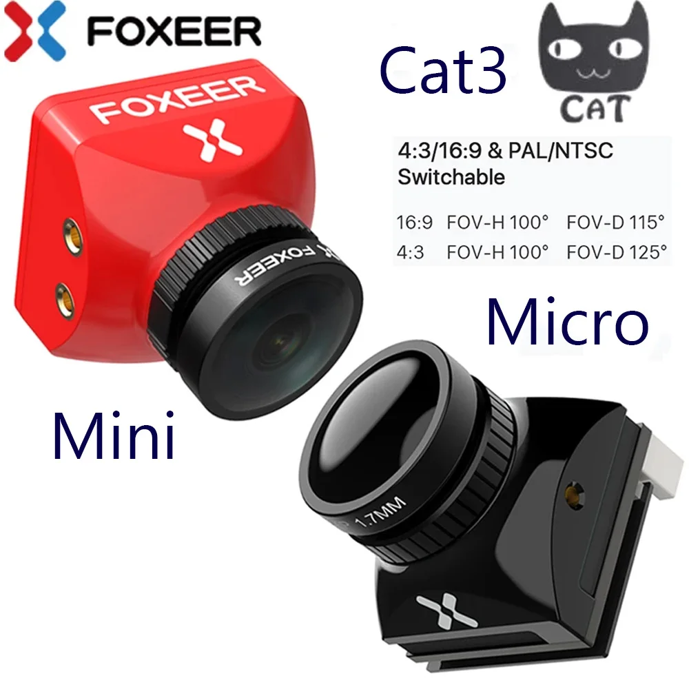 

Foxeer Mini / Micro cat 3 Night Flight low latency 1/3'' Sensor 16:9/4:3 P/N Switchable Starlight FPV Camera for FPV drone