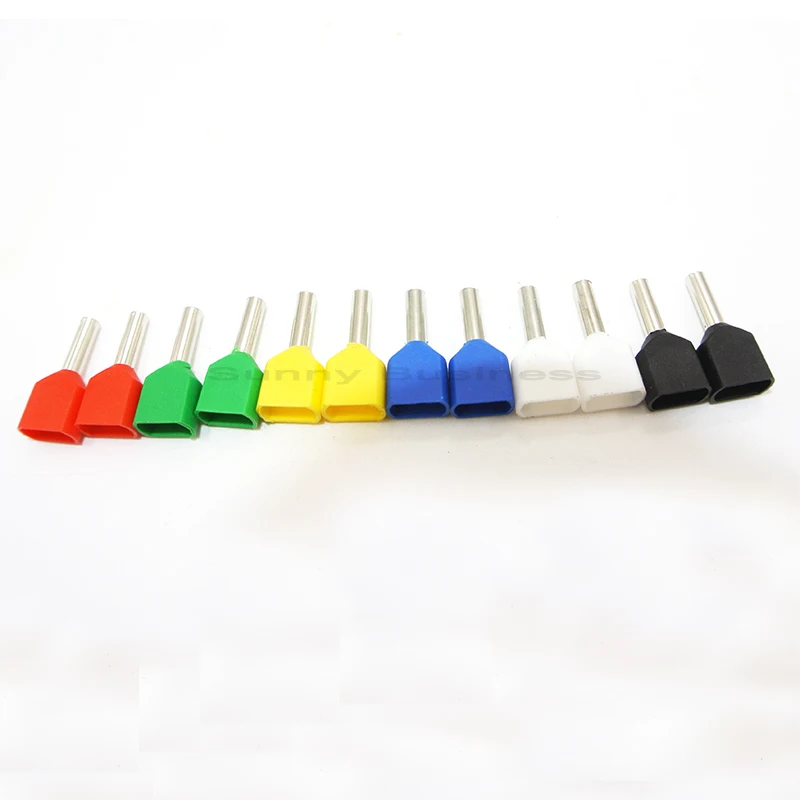 100Pcs Double Cord Terminal Copper Insulated Crimp Terminal TE 0508/ 7508/ 7510/ 1008 /11508 /2508/2510/4009 Wires 2x0.5-4.0mm2