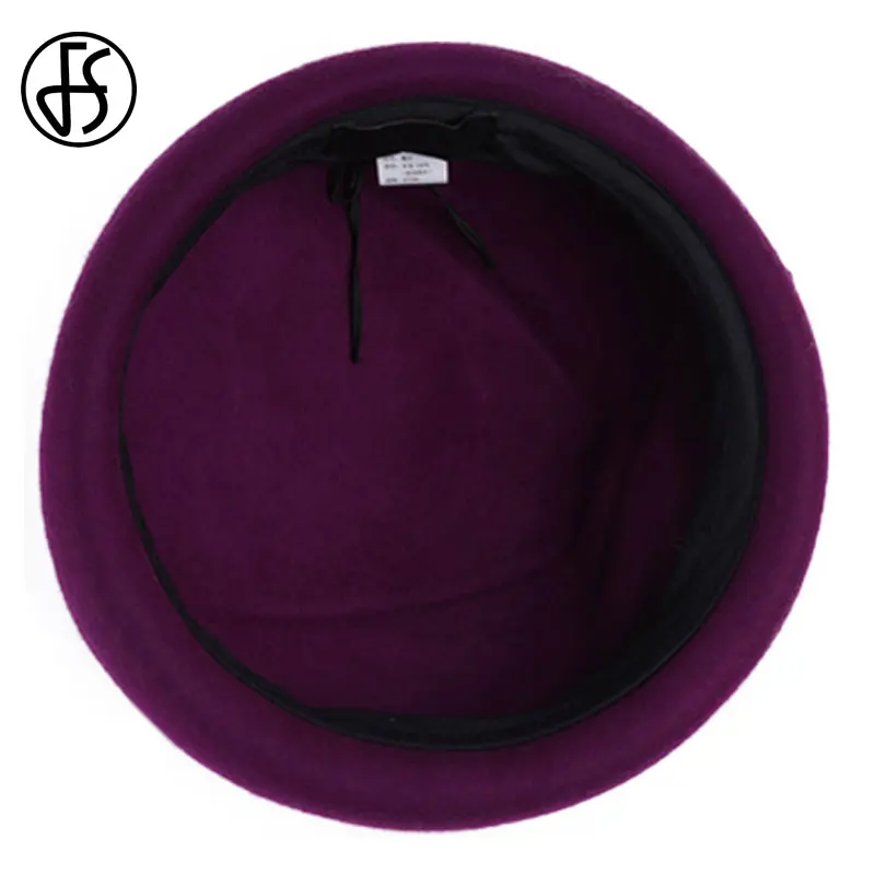 FS French Berets Caps For Women Fashion 100% Wool Felt Fedora Hat Winter Blue Purple Red Church Female Fleece Cloche Hats