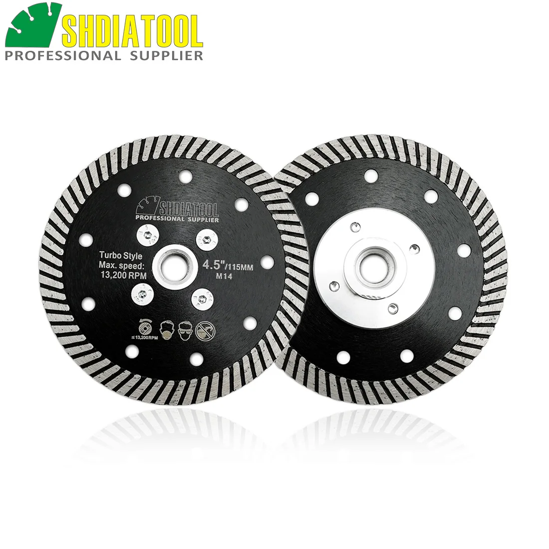SHDIATOOL 2pcs Dia 4.5 "/115 millimetri Diamante Stampati A Caldo Stretto Turbo Lama Con M14 Filo di Taglio A Disco per Granito Marmo Cemento