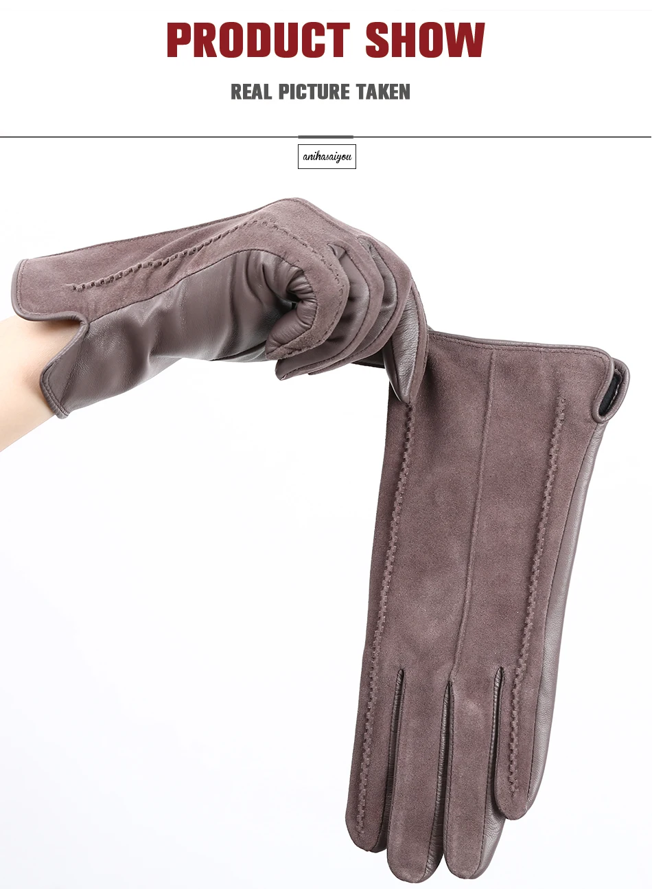 Good Quality Touch Gloves Color Winter Women's Leather Gloves Genuine Suede 50% Genuine Leather 50% Women's Gloves -2007