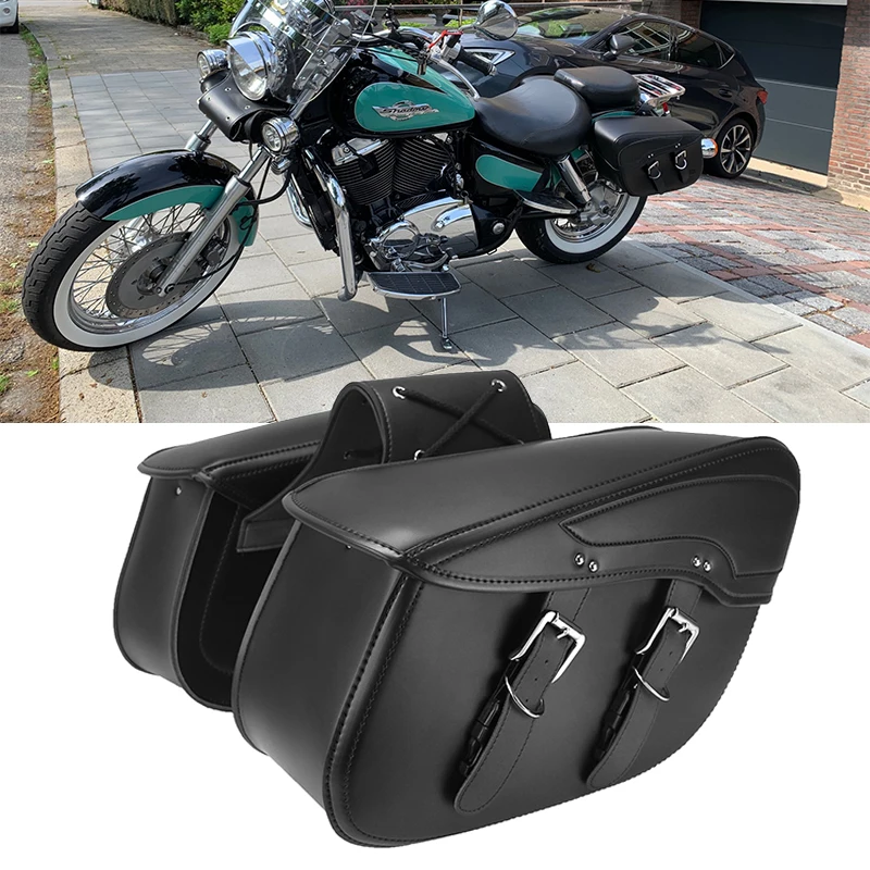 For Sportster Honda shadow Vulcan 2006 Yamaha Vstar Waterproof Cruiser Motorcycle Saddlebag Leather Side Luggage Bag