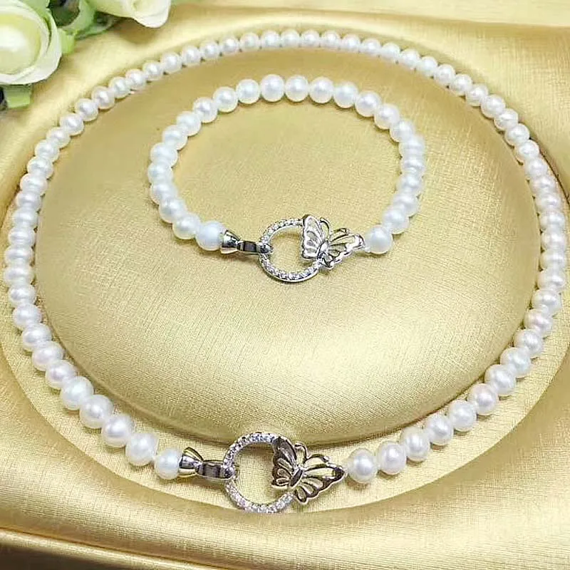 

free shipping Jewelry 8-9mm natural south sea white pearl necklace bracelet micro inlay zircon crystal