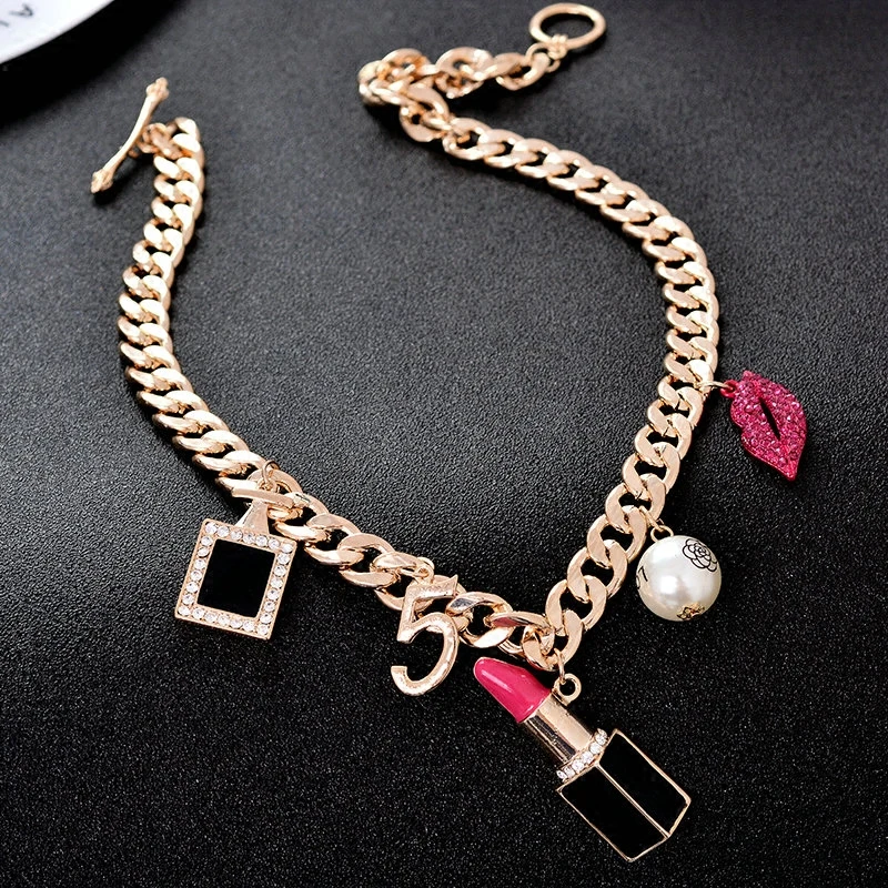Trendy heavy metal chian choker necklace for women rose crystal kiss party jewelry outlet cheap wholesale