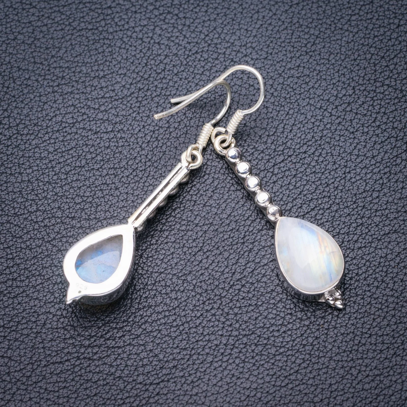 

StarGems Natural Rainbow Moonstone Handmade 925 Sterling Silver Earrings 2" E5490