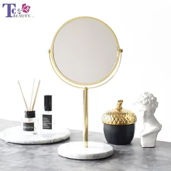 Desktop Vanity Mirror Portable 360-degree Rotating Small Round Mirror Standing Marble HD Double-sided Mirror Mirrors for Bedroom