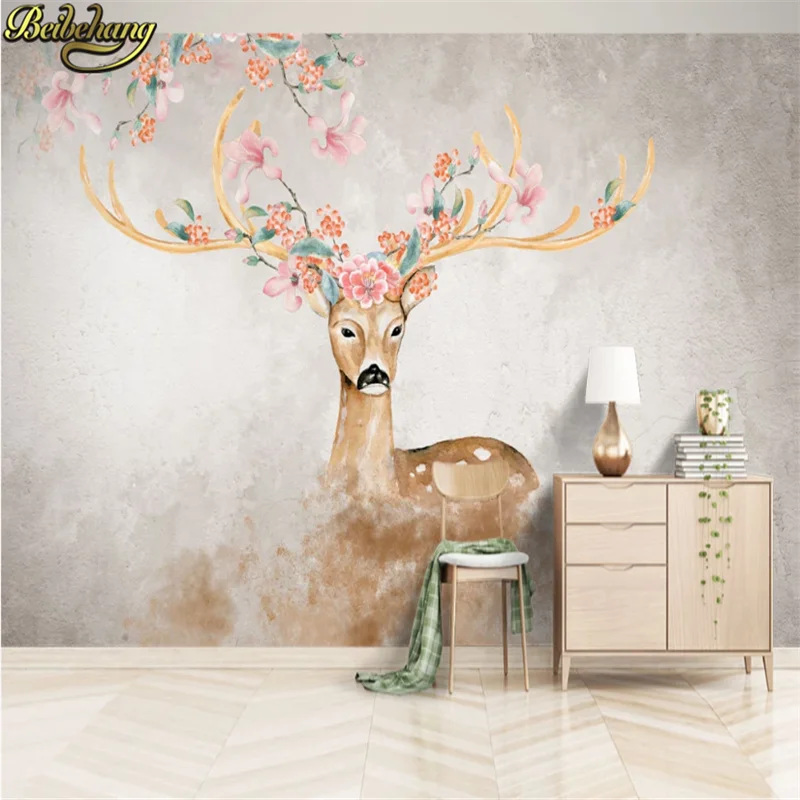 beibehang Custom 3d wallpaper hand painted watercolor elk background wall painting Nordic elk decorative paintin papel de parede