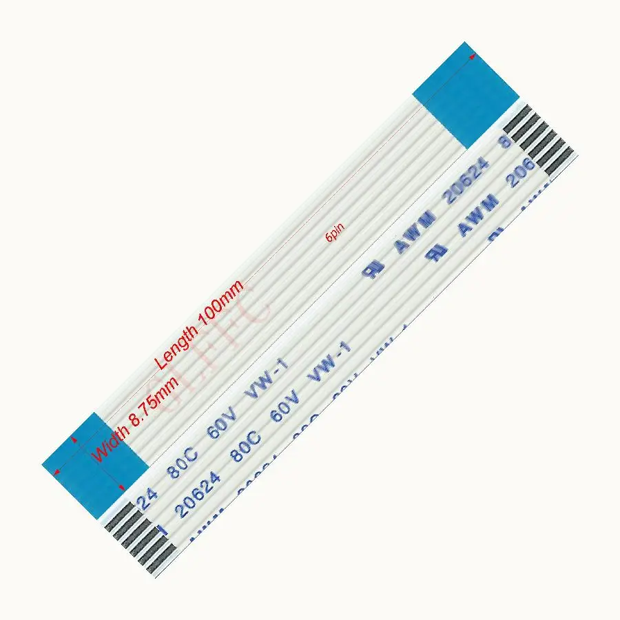6pin 1.25Pitch 100มม.-1200มม.-ประเภทสายแบนแบบยืดหยุ่น FFC Awm 20624 ROHS สำหรับ TTL LCD DVD คอมพิวเตอร์