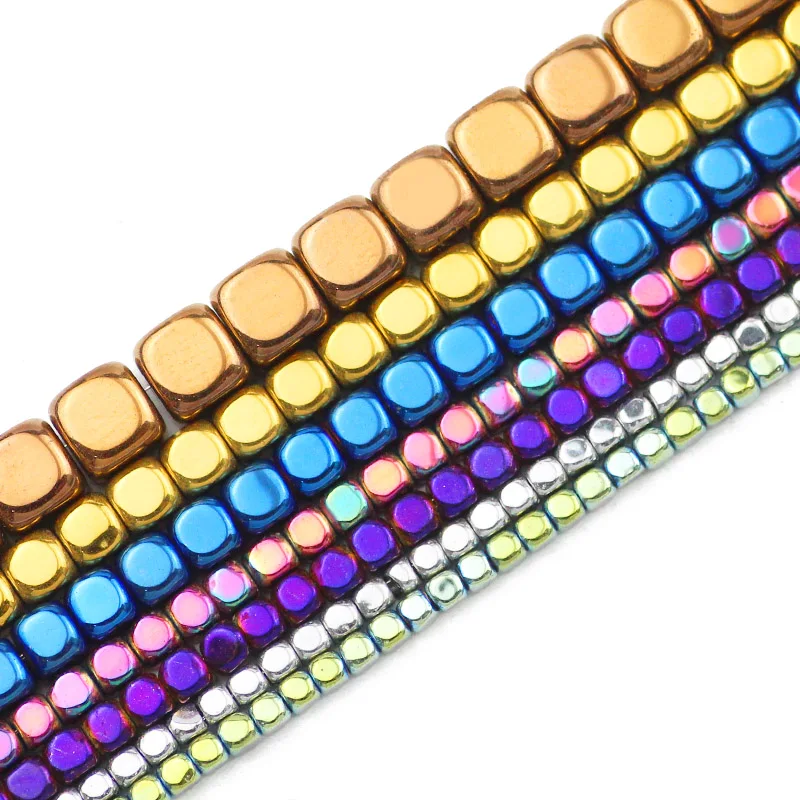 Hematite Natural Stone 2/3/4/6MM Blue,Rose Red,Glod Square Cube Spacer Loose Beads For Jewelry Making DIY Bracelets Accessories