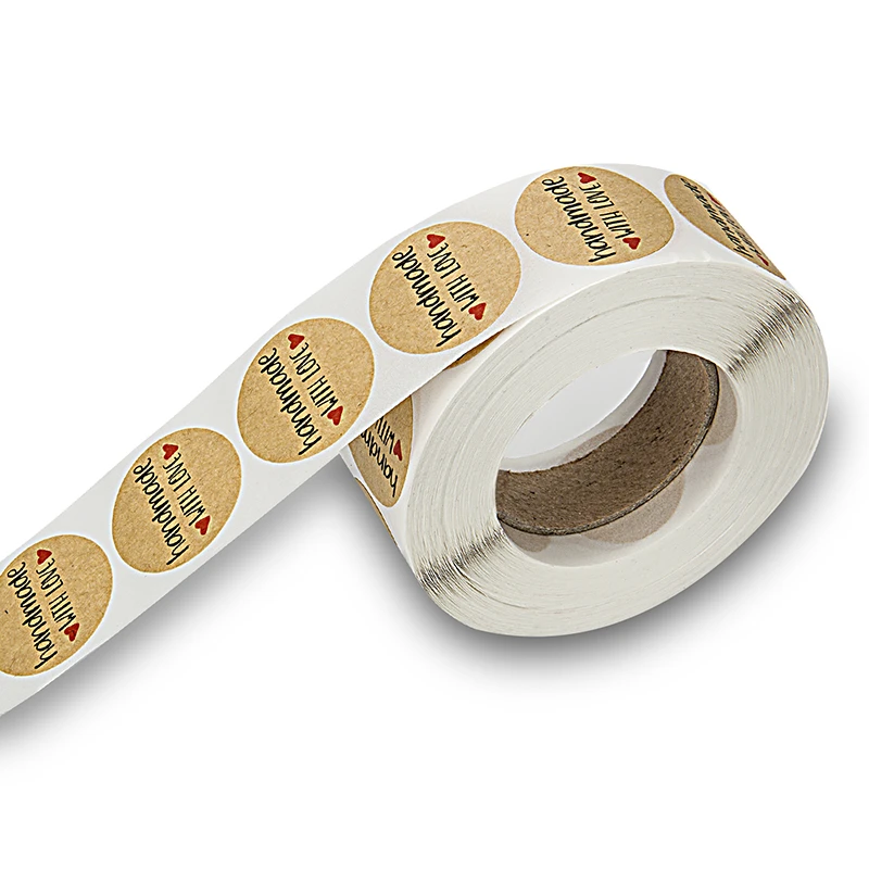 500 Pcs/roll Runde Handmade mit Liebe Aufkleber Handgemachte Scrapbooking Etiketten Kraft Kleber Aufkleber Hochzeit Schmücken Etiketten Aufkleber