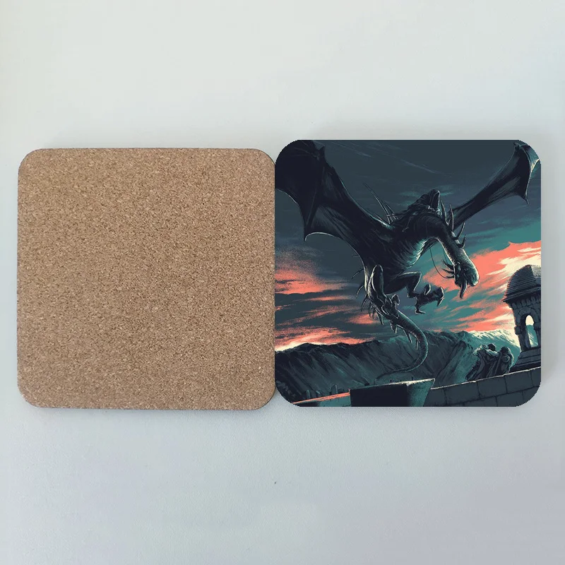 6pcs lotr room wall decor pads  Mordor Nazgul Rohan Gandalf door of durin wooden coffee cup mat party favor gifts custom S3