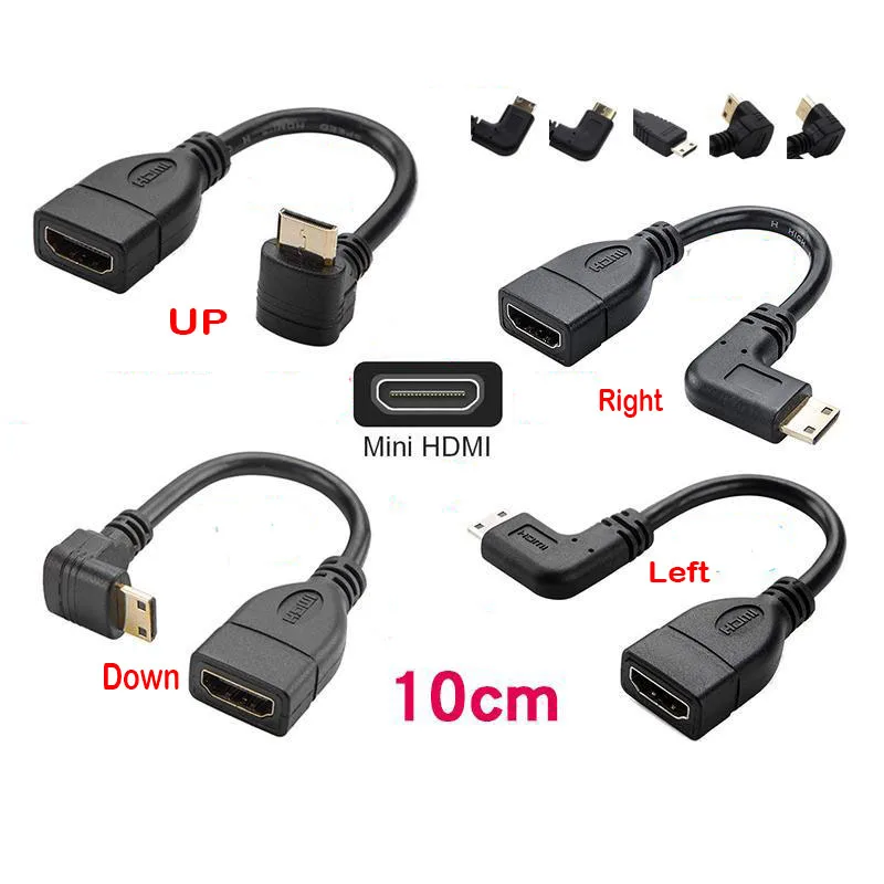 Left Right up down 90 Degree Mini HDMI Male to HDMI-compatible Female Converter Adapter Cable Converter Adapter HDTV Connector