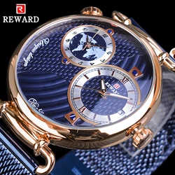 REWARD Blue Fashion Men Quartz Wrist Watch Top Brand Luxury Relogio Male Clock Waterproof Dual Movement Mesh Band 2020 Designer