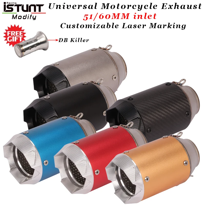 51MM 60MM Universal motorcycle GP Exhaust Titanium Alloy muffler DB Killer escape motocicleta For R6 mt09 ninja400 Z250 z900 R1