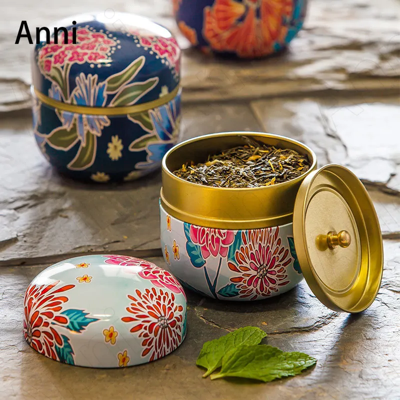 Creativity Flower Painting Tea Tins Chinese Vintage Small Portable Sealed Tea Box Coffee Table Tealeaves Jar Teahouse Decoration