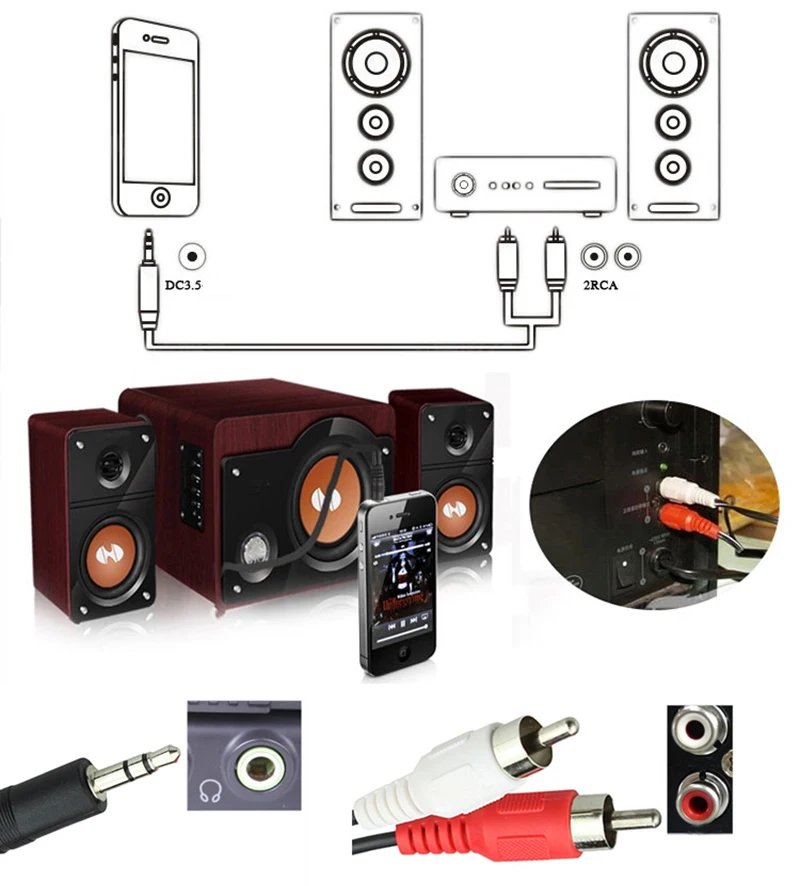 Cable de Audio estéreo HiFi macho a 2 RCA, 3,5mm, para teléfono móvil, portátil, TV, altavoces, caja de 0,2 m, 1,5 m, 3m, 5m