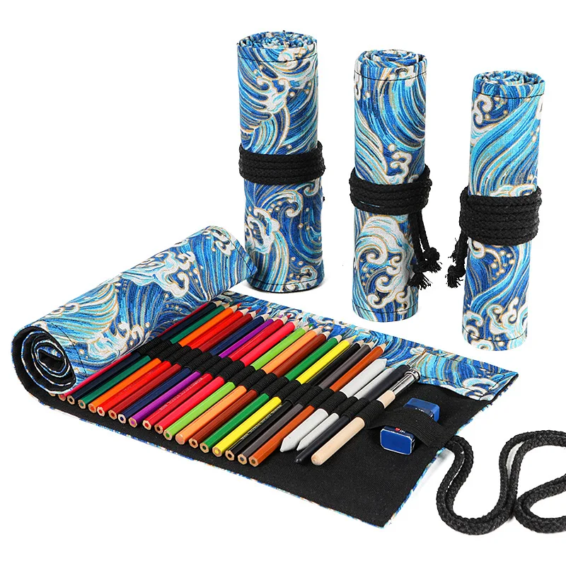 Trousse à crayons de couleur en rouleau de 12/24/36 trous, fournitures scolaires Kawaii, sac à crayons pour étudiants, jolie grande boîte à crayons,