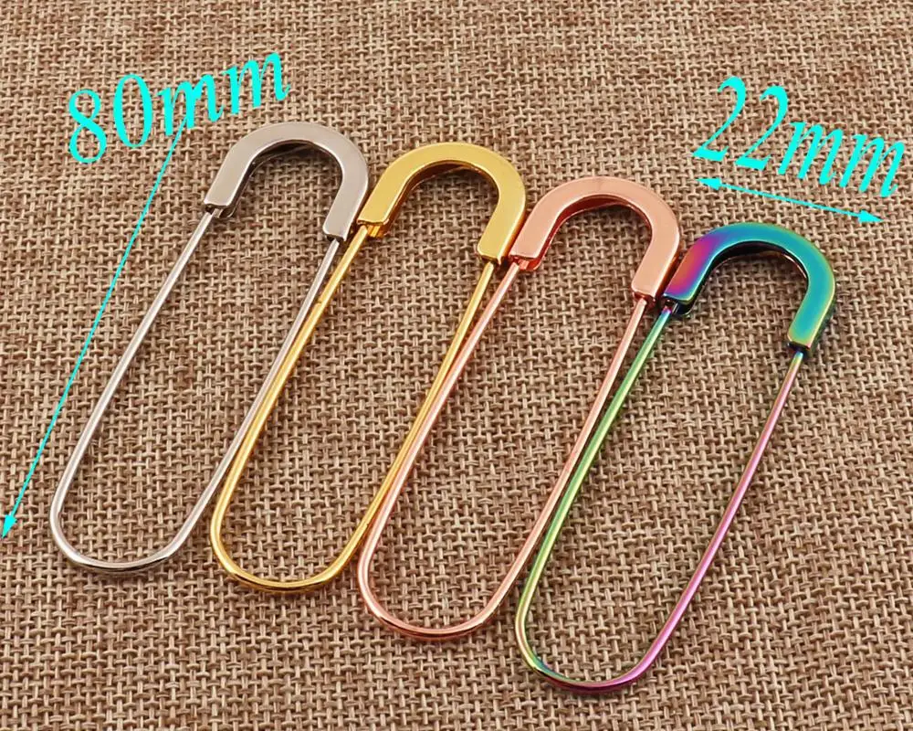 15 PCS Metal Craft Safety Pins,80mm Rainbow/Silver/Gold/Rose Gold Safety Pin Brooch Stitch Markers Loops Charms Jewelry Tag