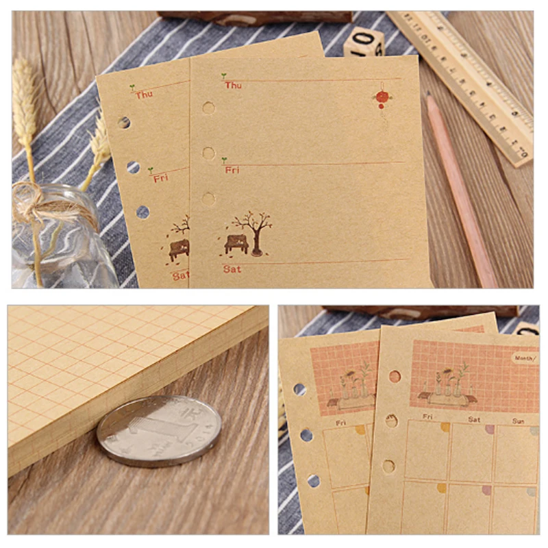 MQQ A6 Kraft Dot Grid Notebook Kraft Paper Notebook Daily Planner Weekly Month Planner Loose Leaf Notebook Refill Paper Blank