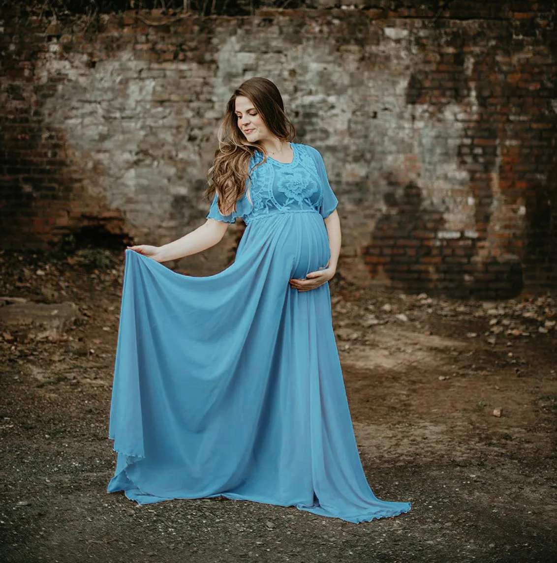 Maternity Long Dress Ruffles Lace Off Shoulder Stretchy Maxi Photography Pregnant Women Gowns Pregnancy Dress Photo Shoot 2021