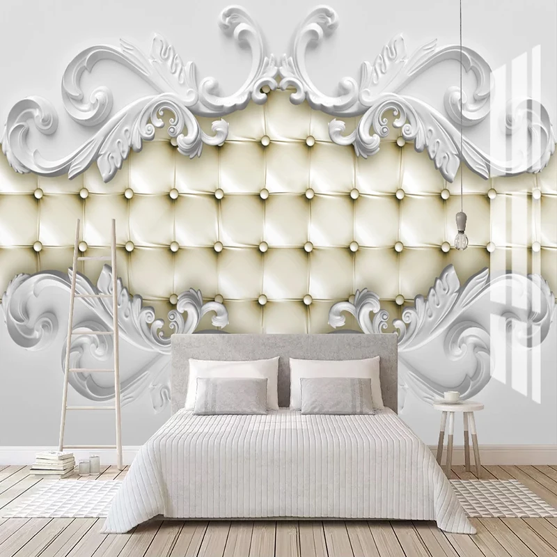 

3D White Plaster Pattern Leather Pouch Wallpaper Murals Wall Paper Sticker Living Room TV Background Home Decor Papel De Pared