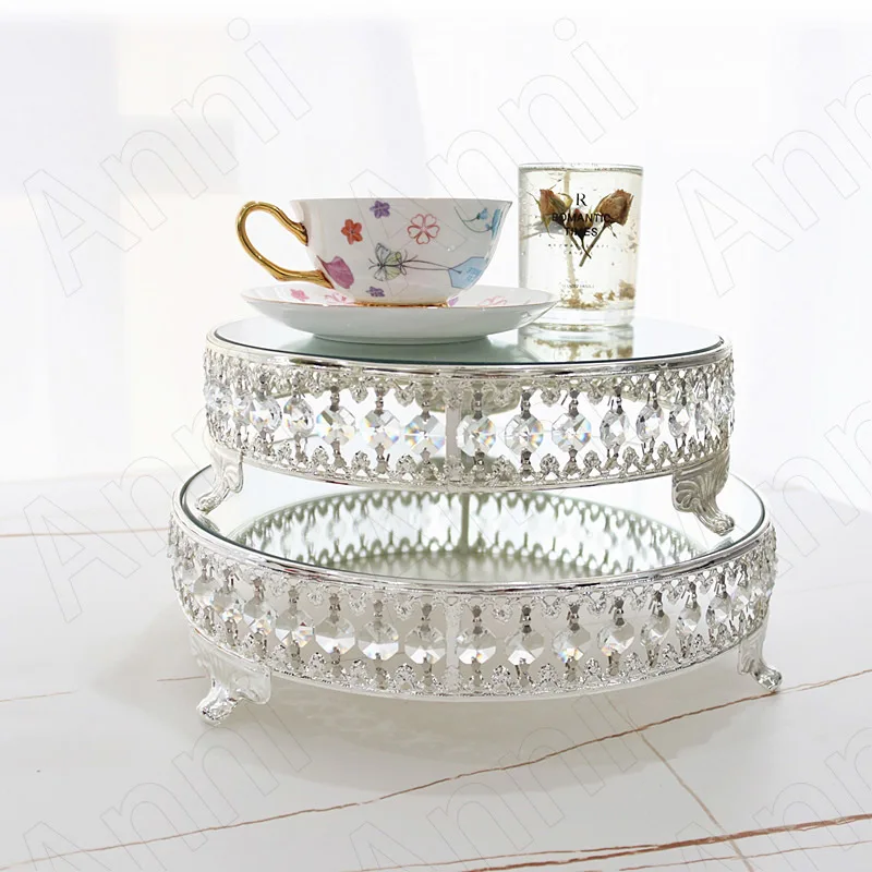 Creative Crystal Embellishment Trays Decorative Nordic Modern Silver Plated Gilded Cake Dessert Display Tray Wedding Decoration