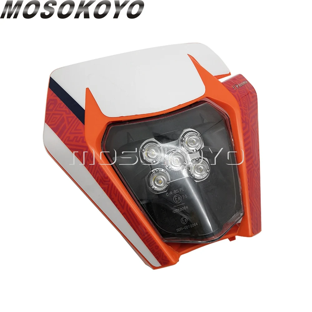 Motocross E-Mark E8 Headlight 12V 30W LED Front Lamp for 125/150/250/300/350/450 SX XC XC-W XC-F EXC Six Days Racing Bikes