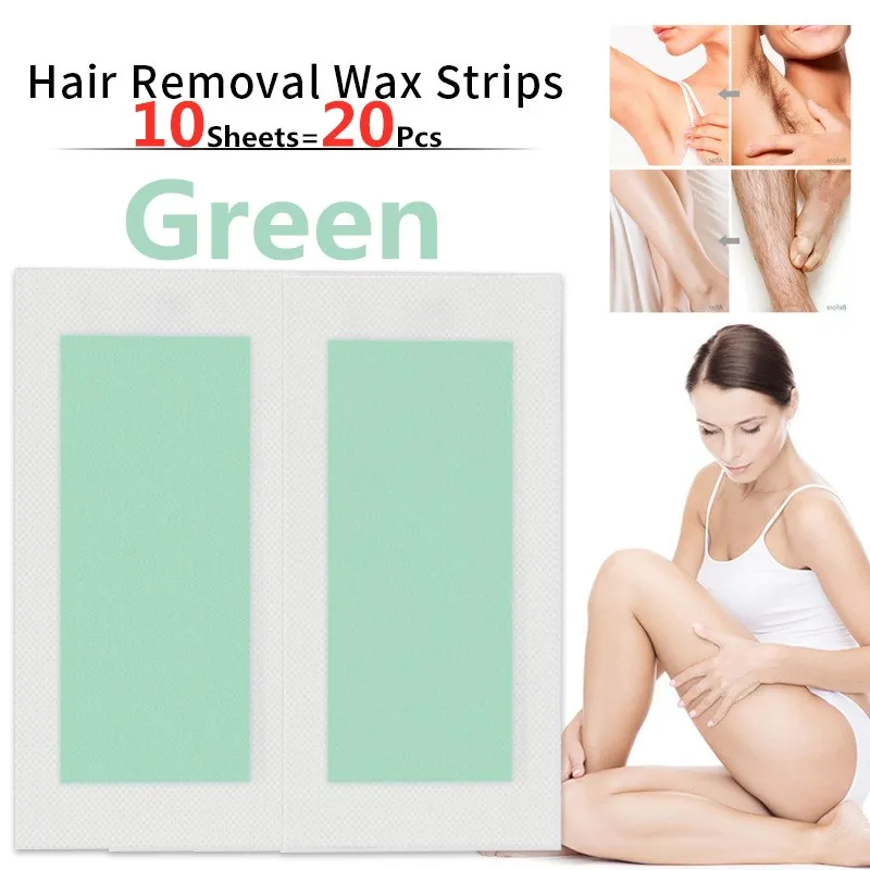 20pcs/lot Green Hair Removal Wax Strips Roll Underarm Wax Strip Paper Beauty Tool Leg Body Facial Hair Women Men