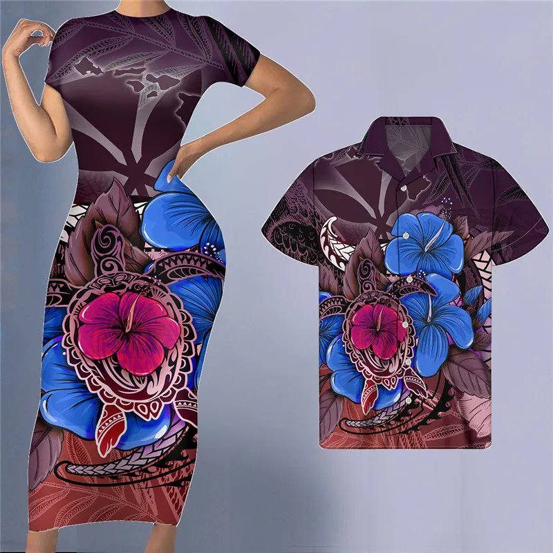 

Noisydesigns Hibiscus/женское платье с цветочным узором и Мужская рубашка, красный комплект с короткими рукавами, облегающее сексуальное Клубное платье для вечеринки