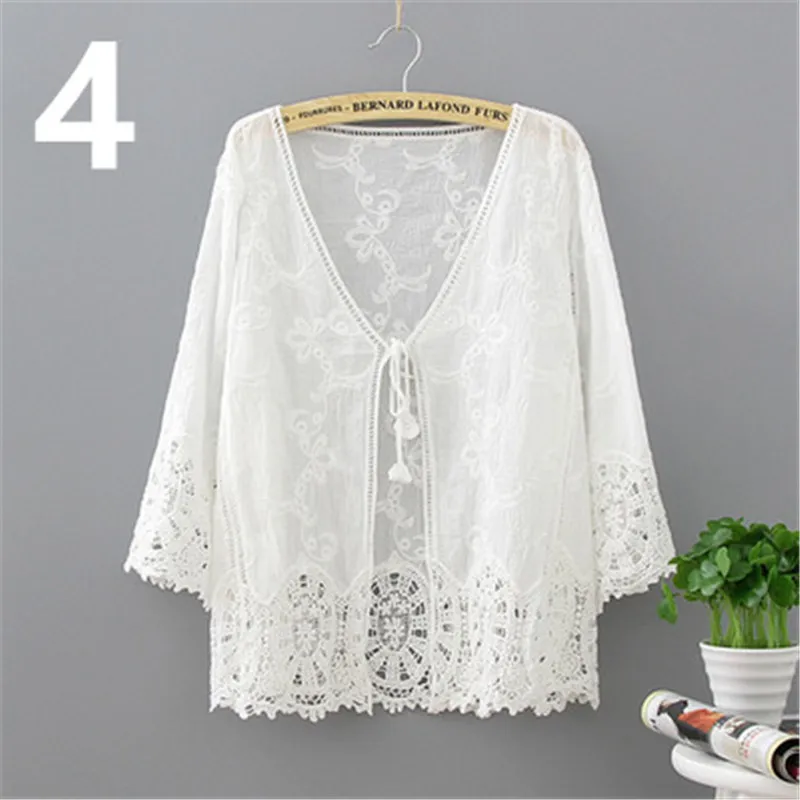 Vrouwen Kleding Lange Mouw Kant Shawl Bolero Bolero Jacket Strand Shirts Hollow Cape Elegante Tops Bruiloft Bruids Zomer Jas