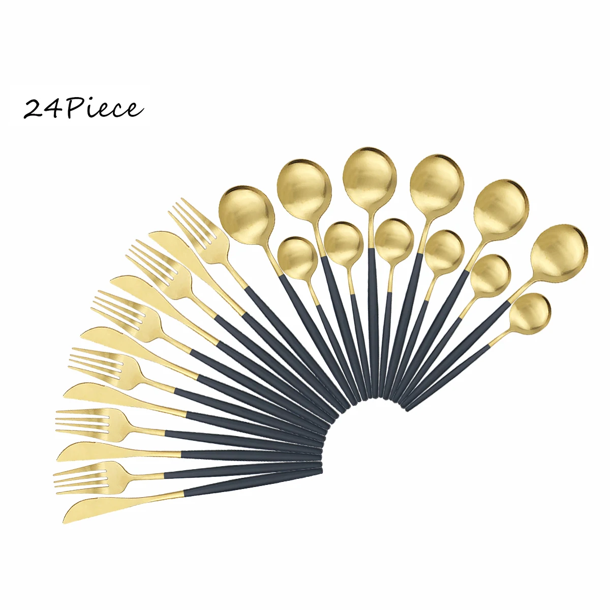 

24Pcs/Set Black Gold Matte Dinnerware Set Knife Fork Spoon Silverware Cutlery Set 18/10 Stainless Steel Flatware Tableware Set