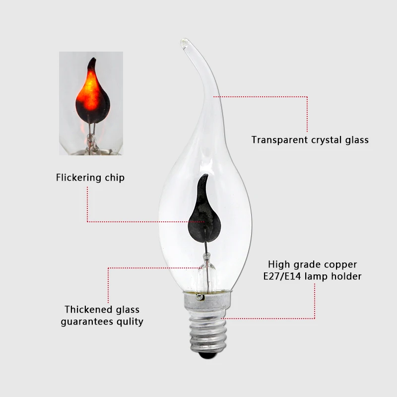 Edison Flicker Flame Led Candle Light Bulb E14 E27 Emulation Fire Lighting Vintage 3W AC220V Tail Retro Decor Energy Saving Lamp