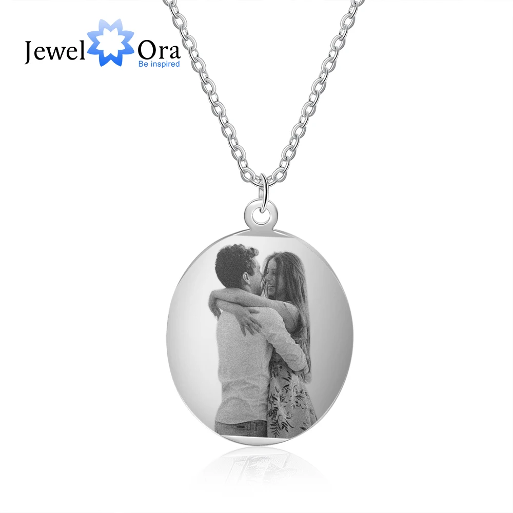 

JewelOra Stainless Steel Custom Photo Necklace Personalized Engraved Oval Pendant Necklace Gifts for Lovers