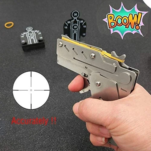 Folding 6 Bursts Stainless Steel Rubber Band Gun Portable Toy Pistol Guns Shooting Toy Gifts Boys Outdoor Fun Sports For Kids