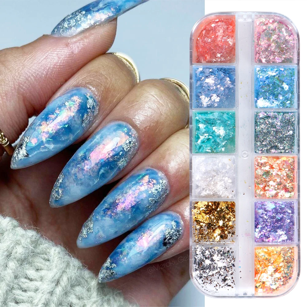 

Opal Flakes Nail Glitter Powder Aurora Iridescent Nail Pigment Design Sparkle Sequins Rub Dust Chrome Manicure Decorations GLOBW