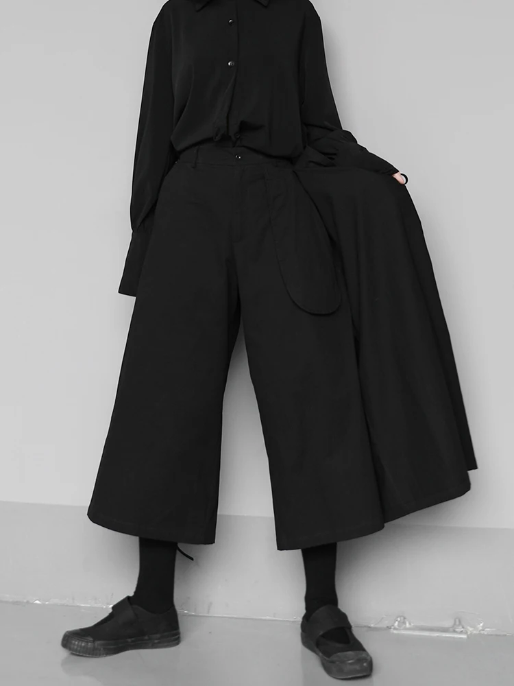 

Ladies Pant Skirt Spring And Autumn New Dark Irregular Double Pants Pocket Design Loose Slim Straight Leg Pants