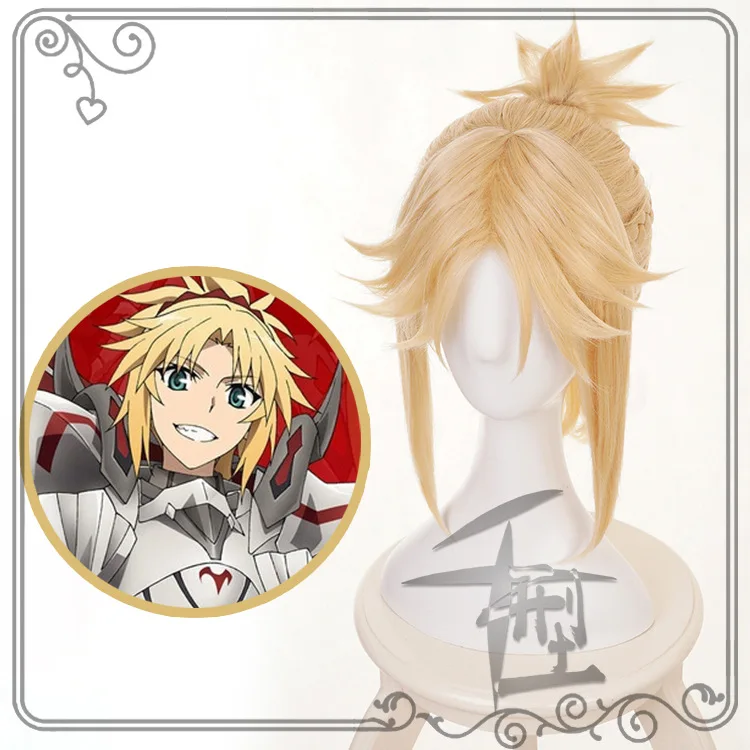 

Fate Grand Order Mordred Golden Blonde Ponytail Wig Cosplay Costume Synthetic Hair Halloween Party Play Game Wigs