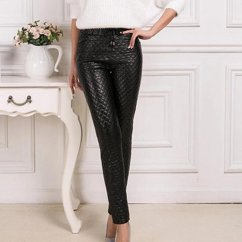 New 2022 Fashion Womens Gothic Long Pants Genuine Leather Sheepskin Female Trousers Stretchy Calca Feminina Pantalones Mujer