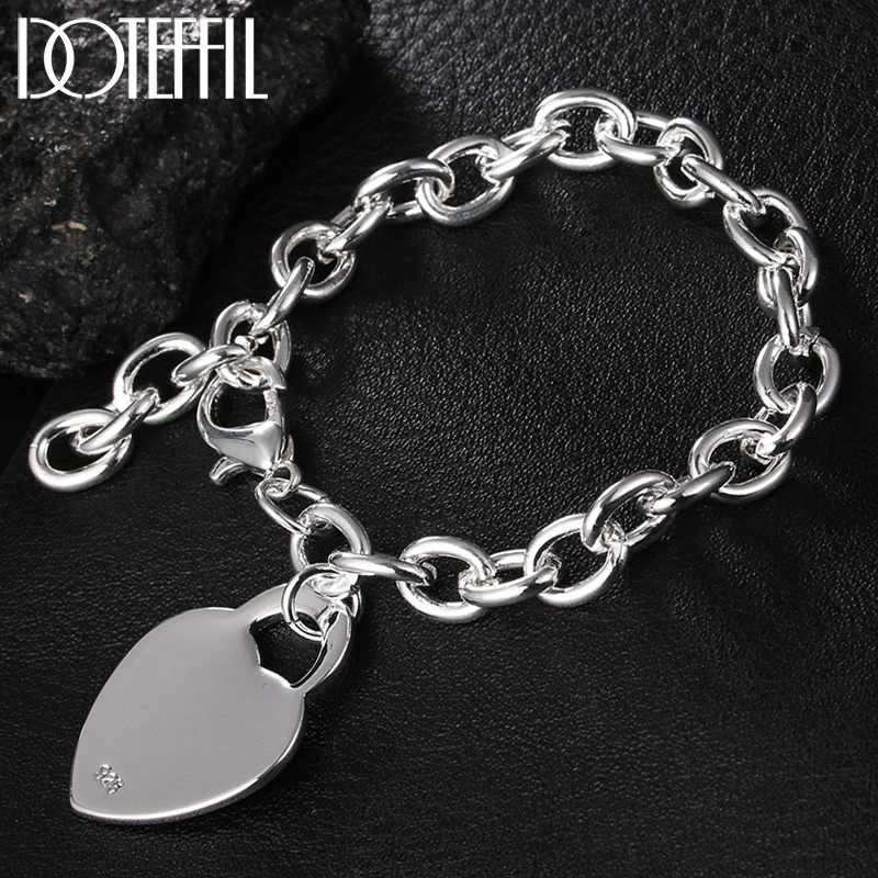 

DOTEFFIL 925 Sterling Silver Love Heart Bracelet Chain For Women Man Wedding Engagement Party Fashion Jewelry