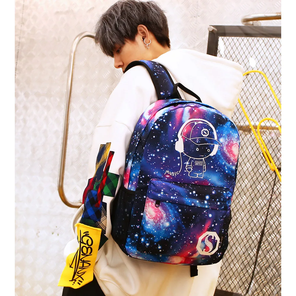 Fashion Canvas Luminous School Bag for Boys Girls High Capacity Schoolbag Mochila Bolsa Travel Backpack Birthday Best Gift