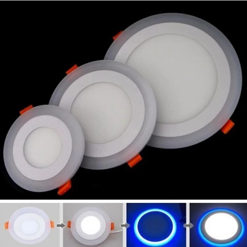 Blue+White Round LED Panel Downlight 6W 9W 16W 24W Double LED Panel Lights AC85-265V Recessed Ceiling Panel Lamps