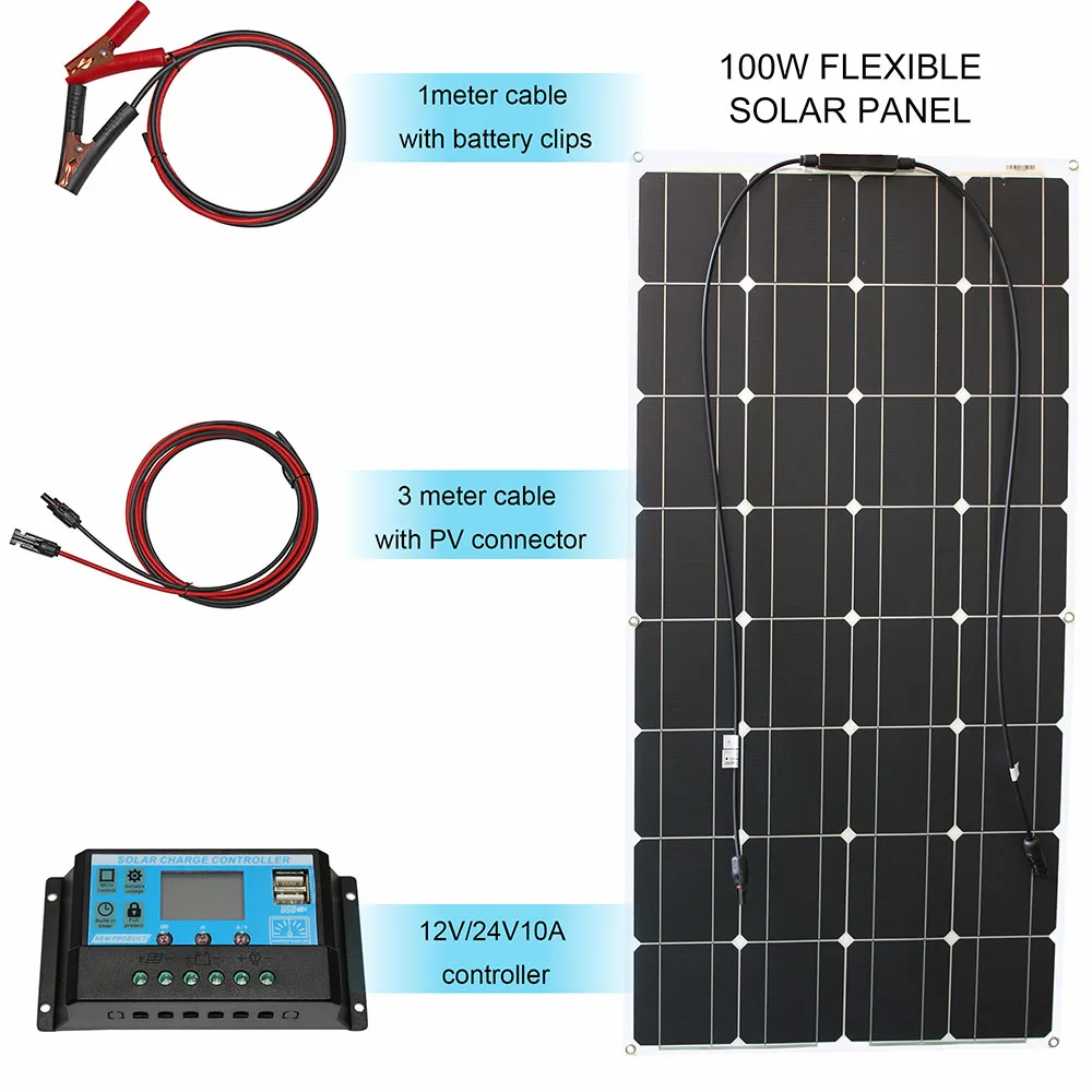 Zonnepaneel Kit 12V Flexibele 100W 200W 300W Zonnepanelen Met Solar Controller Voor Boot Auto rv En Acculader - afbeelding 1