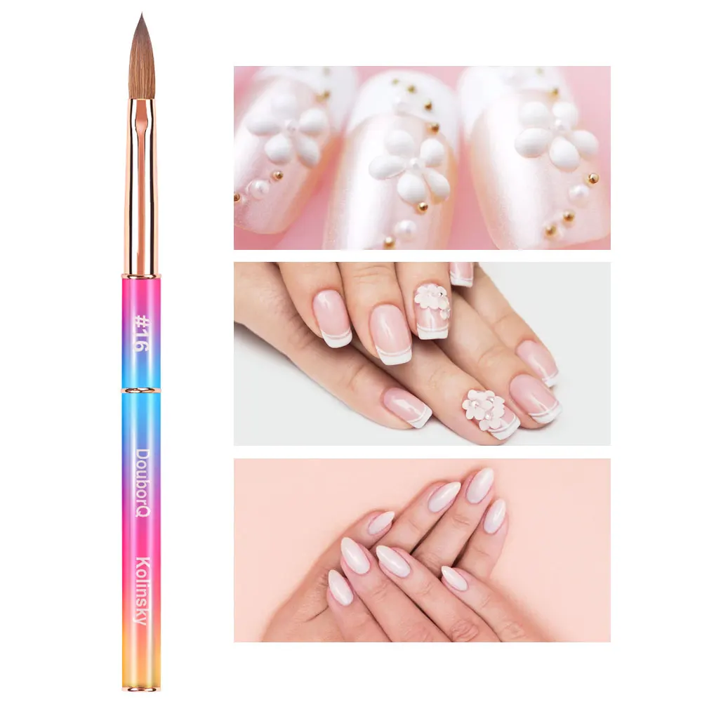 Good Quality Kolinsky Acrylic Sable Nail Brushes Metal Handle Manicure Nail Art Brush for Nail Extension UV Gel Builder Tools