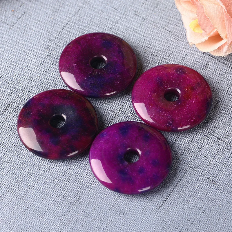 2Pcs Flat Round Smooth JadE Donut Pendant Purple Donut Shape Beads Handmade For Necklace Bracelets DIY Jewelry Components Making