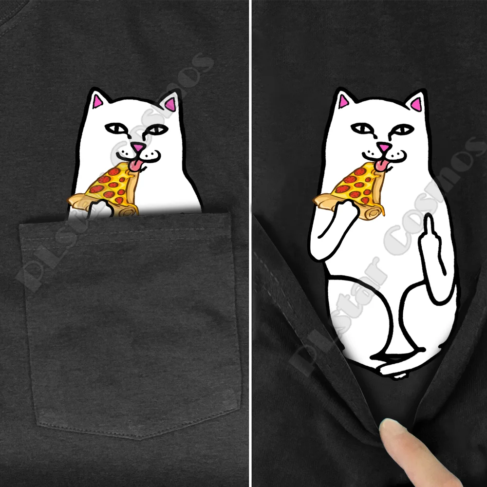 Hippie Pocket Tee T Shirts summer Smoking Cat printed t-shirt men for women tops black cotton funny Short sleeve dropshipping