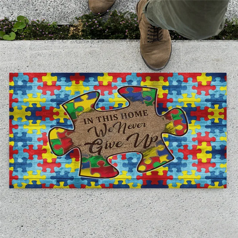 

Autism In this house we never give up doormat 3D All Ove Printed Non Slip Door Floor Mats Decor Porch Doormat