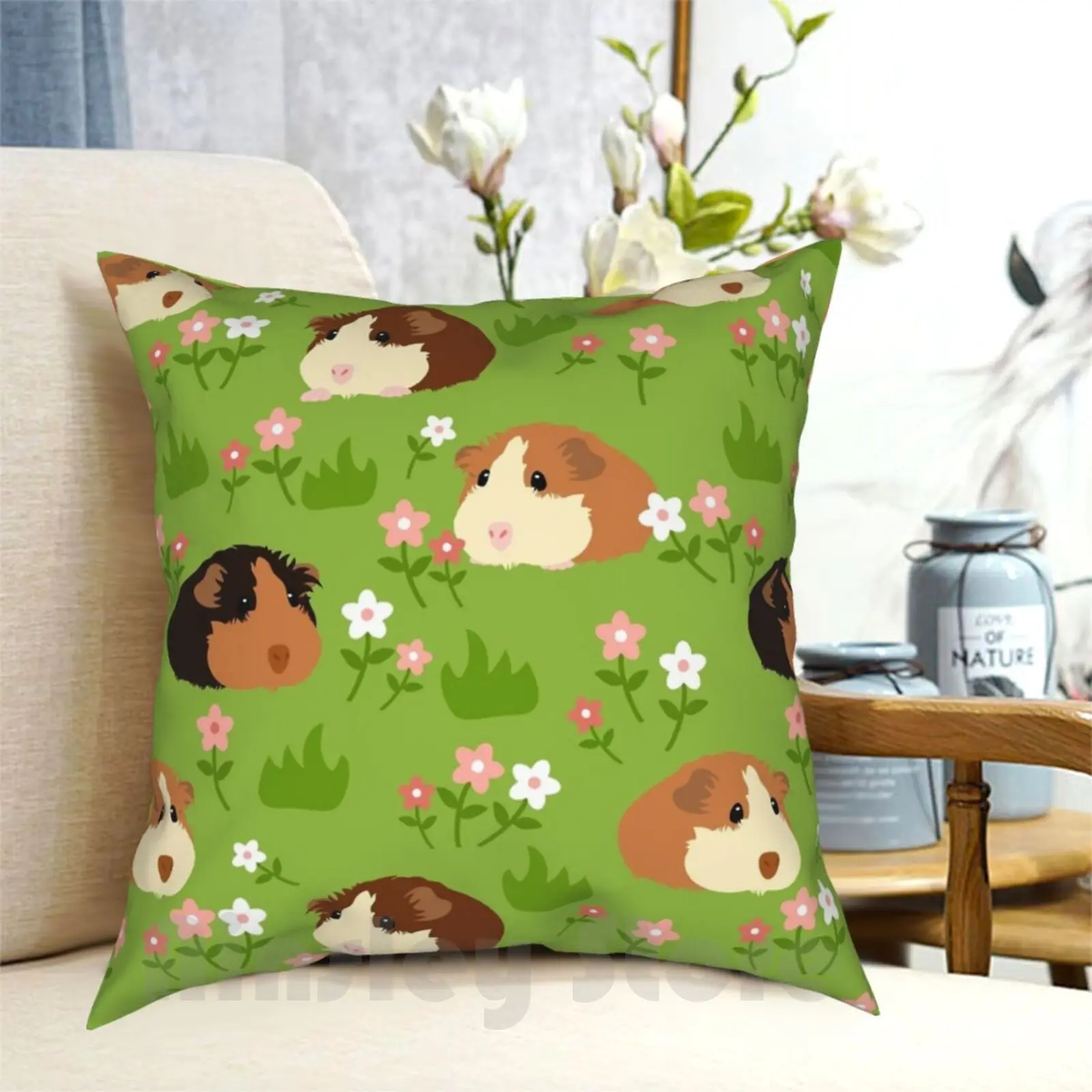 

Морская свинка и цветы-зеленая наволочка с принтом для дома, мягкая наволочка «сделай сам», морская свинка, морская свинка, милая забавная